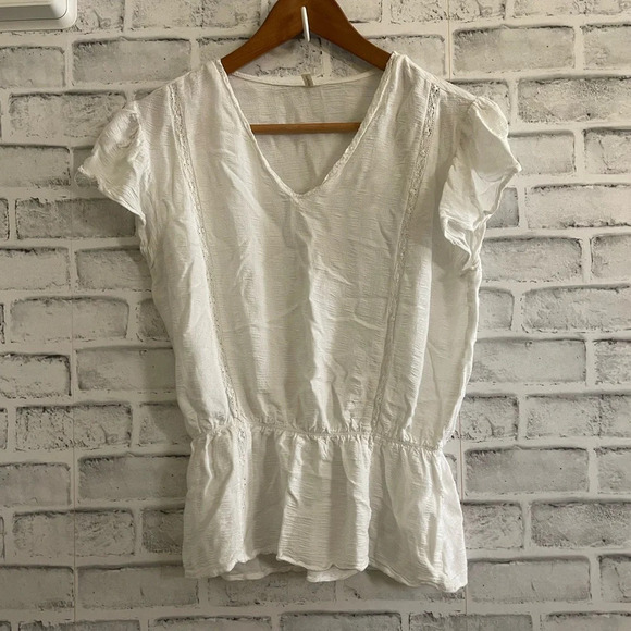 Women’s Japna white cap sleeve cinched waist blouse, Size Medium - Picture 1 of 3